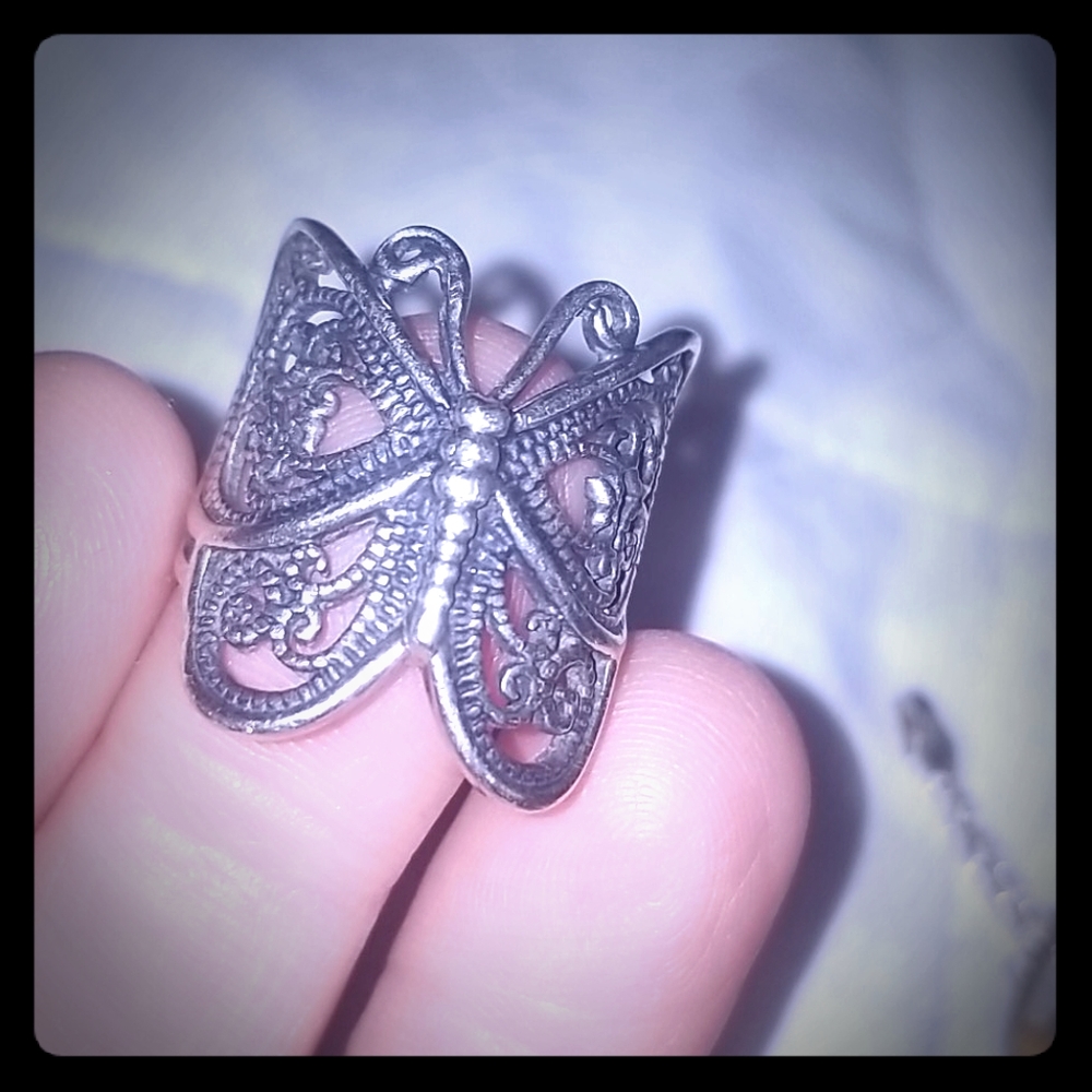 Silver butterfly ring